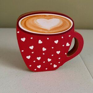 Valentines Day Red Coffee Cup-Shaped with white hearts Decor Galentines Day